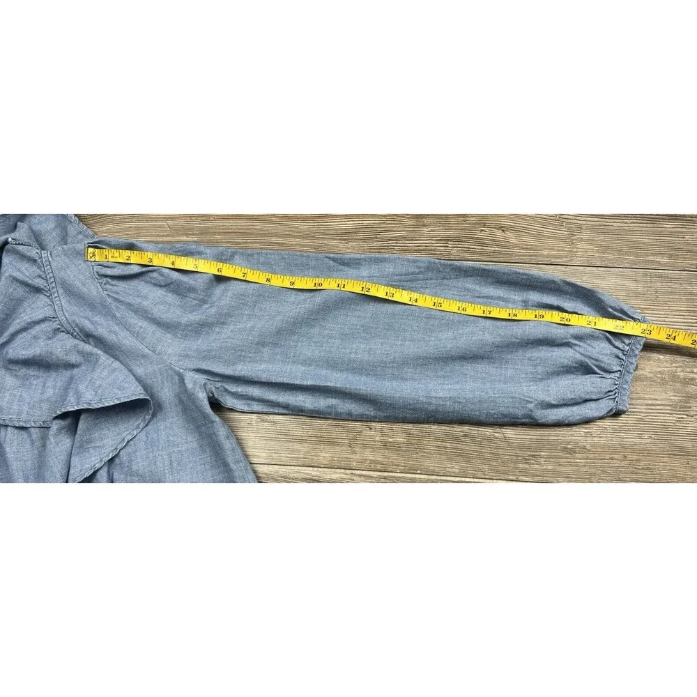 J. Crew Chambray Ruffle Square Neck Blouse XS Beach Coastal Romantic Cottagecore